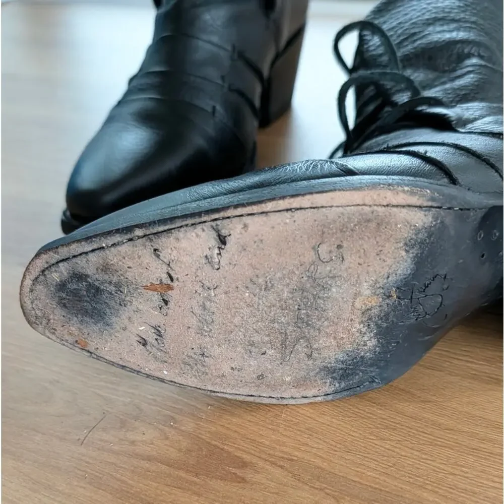 John Fluevog Autry Luana Lace-up Ankle Boot Womens 6.5 Black Leather Logo